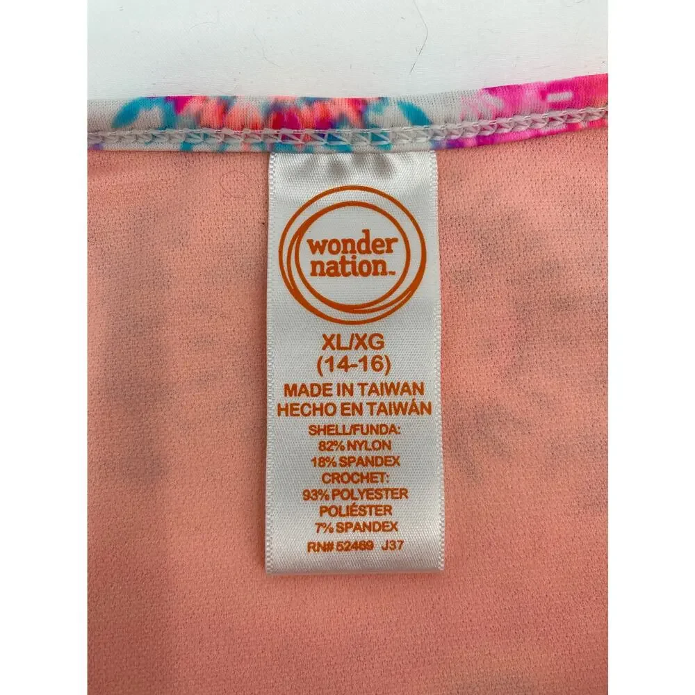 Wonder Nation Pink Printed Halter Neck One Piece Swimsuit Girls Size XL 14-16
